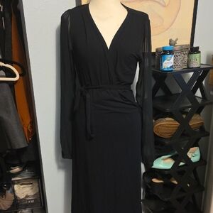 Boden black wrap dress with sheer sleeves size 6